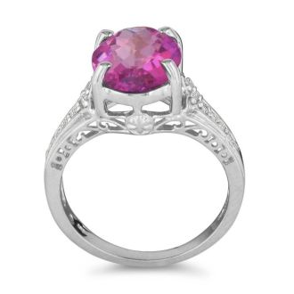 Pink Gemstones 4 Carat Pink Topaz and Diamond Ring In 10 Karat White Gold
