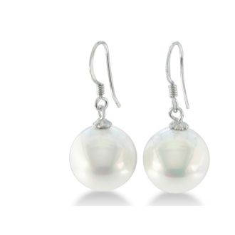 12mm Shell Pearl Fish Hook Earrings in Sterling Silver. Big Shiny Pearls At An Amazing Price!