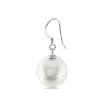 12mm Shell Pearl Fish Hook Earrings in Sterling Silver. Big Shiny Pearls At An Amazing Price!