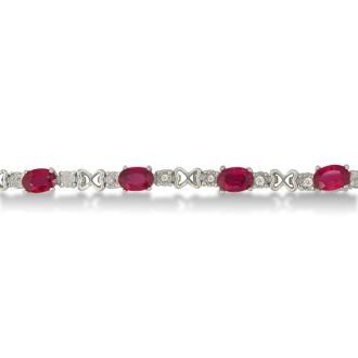 7 3/4ct Ruby and Diamond Bracelet, Sterling Silver