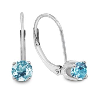 Aquamarine Earrings: Aquamarine Jewelry: 1/2ct Solitaire Aquamarine Leverback Earrings, 14k White Gold