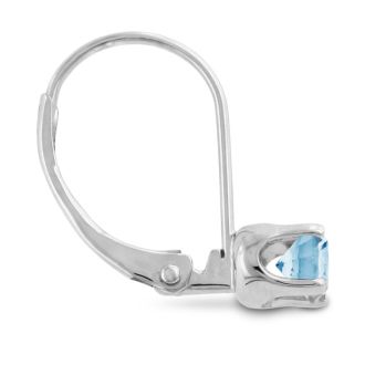 Aquamarine Earrings: Aquamarine Jewelry: 1/2ct Solitaire Aquamarine Leverback Earrings, 14k White Gold