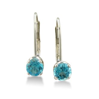 1/2ct Solitaire Blue Topaz Leverback Earrings, 14k White Gold
