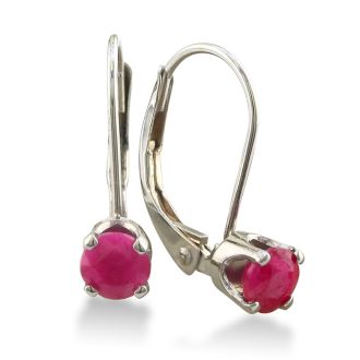1/2ct Solitaire Ruby Leverback Earrings, 14k White Gold
