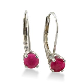 1/2ct Solitaire Ruby Leverback Earrings, 14k White Gold