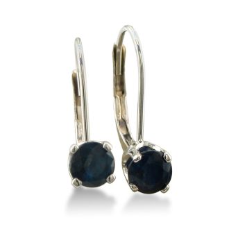 1/2ct Solitaire Sapphire Leverback Earrings, 14k White Gold