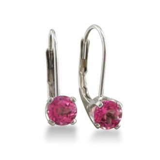 Pink Gemstones 1/2 Carat Pink Topaz Leverback Earrings In 14 Karat White Gold