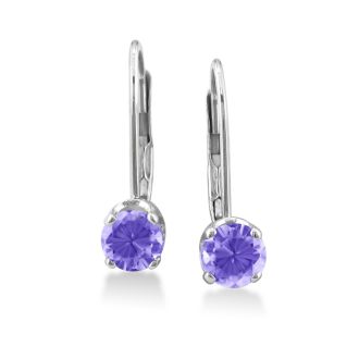 1/2ct Solitaire Tanzanite Leverback Earrings, 14k White Gold