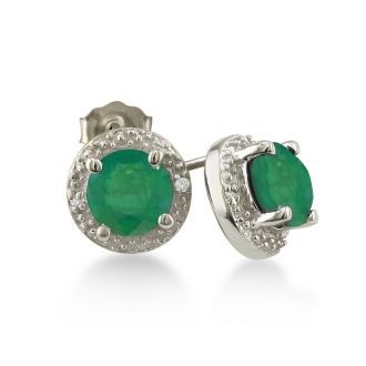 2ct Emerald Diamond Halo Earrings, 10k White Gold