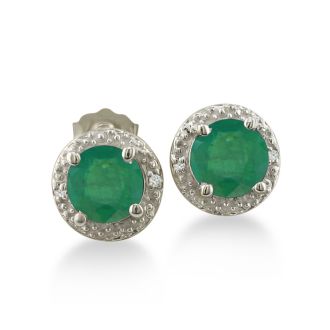 2ct Emerald Diamond Halo Earrings, 10k White Gold