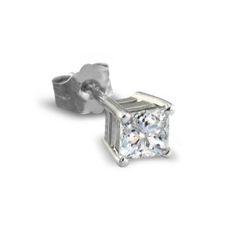 1/2ct Princess Cut Single Diamond Stud Earring in 14k White Gold