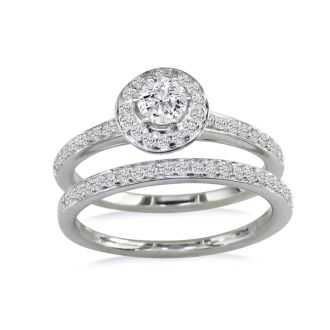 Estate Jewelry 3/4 Carat Micro Pave Created Diamond Bridal Set In Sterling Silver, Size 7