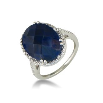11ct Rough-Cut Sapphire and Diamond Ring in Sterling Silver