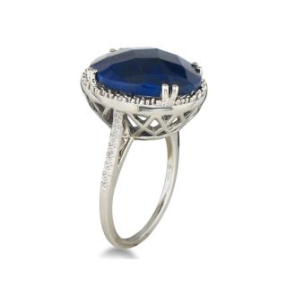 11ct Rough-Cut Sapphire and Diamond Ring in Sterling Silver