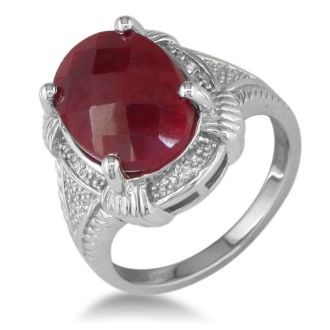 7ct Rough Cut Natural Ruby and Diamond Ring in Sterling Silver