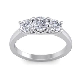 1 1/2 Carat Three Diamond Ring In 14 Karat White Gold