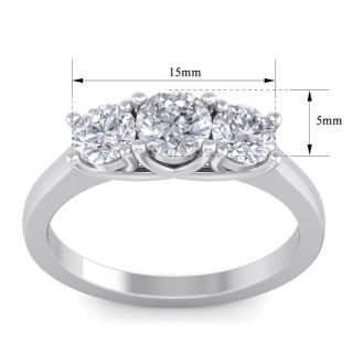 1 1/2 Carat Three Diamond Ring In 14 Karat White Gold