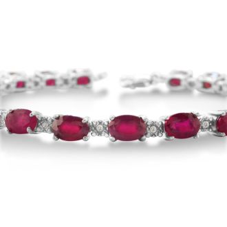 Previously Owned 15 Carat Ruby and Diamond Bracelet in Sterling Silver