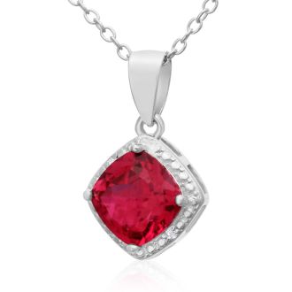 1.5ct Cushion Cut Created Ruby and Diamond Necklace