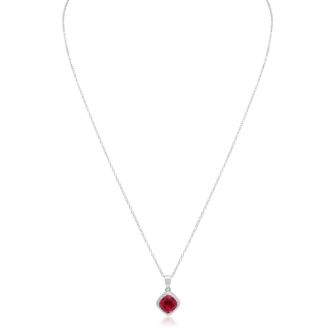 1.5ct Cushion Cut Created Ruby and Diamond Necklace