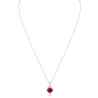 1.5ct Cushion Cut Created Ruby and Diamond Necklace