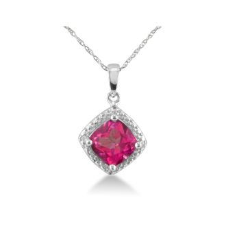 1 1/2ct Pink Topaz and Diamond Cushion Cut Pendant