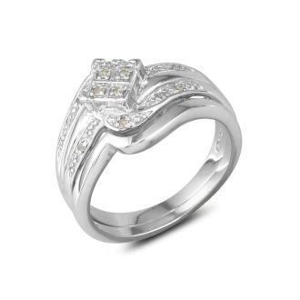 Big Look Diamond Bridal Wedding Set with Band in Sterling Silver