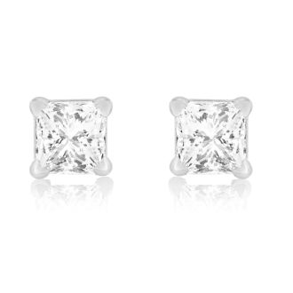 1/4ct Princess Cut Diamond Stud Earrings In 14k White Gold