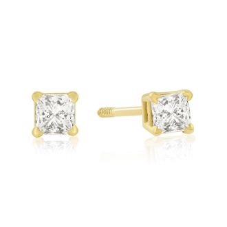 1/4ct Princess Cut Diamond Stud Earrings In 14k Yellow Gold