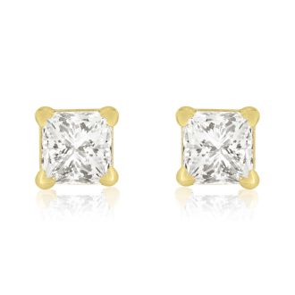 1/4ct Princess Cut Diamond Stud Earrings In 14k Yellow Gold