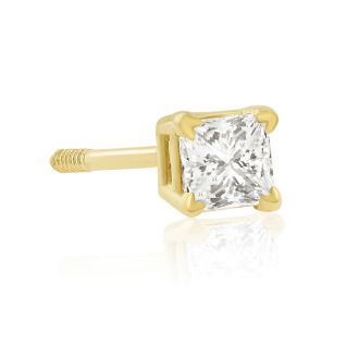 1/4ct Princess Cut Diamond Stud Earrings In 14k Yellow Gold