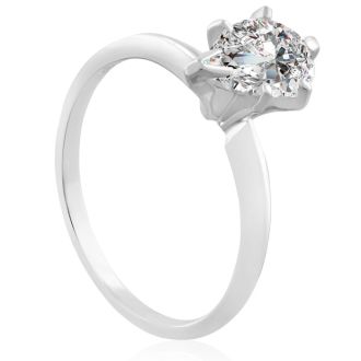 1 Carat Pear Shape Diamond Solitaire Ring in 14K White Gold