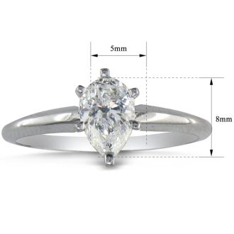 1 Carat Pear Shape Diamond Solitaire Ring in 14K White Gold