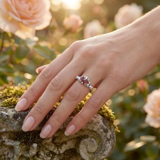 Garnet Ring: Garnet Jewelry: Garnet Claddagh Ring in 10k White Gold