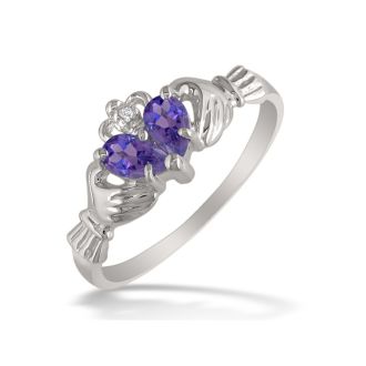 Amethyst Claddagh Ring in 10k White Gold