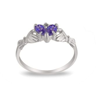 Amethyst Claddagh Ring in 10k White Gold