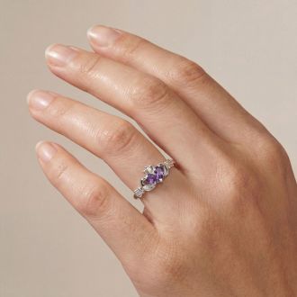 Amethyst Claddagh Ring in 10k White Gold