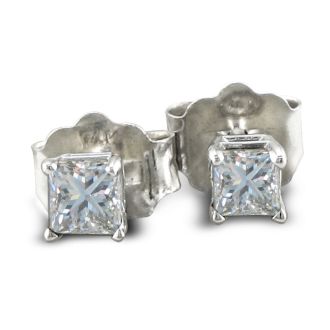 1/3ct Princess Diamond Stud Earrings In 14k White Gold