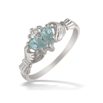 Aquamarine Ring: Aquamarine Jewelry: Aquamarine Claddagh Ring in 10k White Gold
