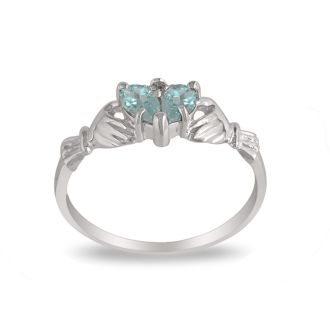 Aquamarine Ring: Aquamarine Jewelry: Aquamarine Claddagh Ring in 10k White Gold