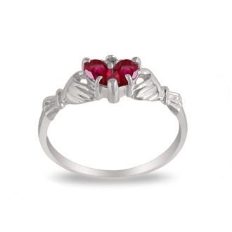Ruby Claddagh Ring in 10k White Gold
