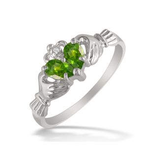 Peridot Claddaugh Ring in 10k White Gold