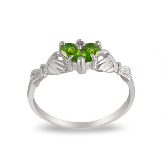 Peridot Claddaugh Ring in 10k White Gold