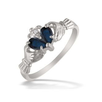 Sapphire Claddagh Ring in 10k White Gold