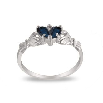 Sapphire Claddagh Ring in 10k White Gold