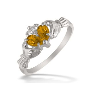 Citrine Claddaugh Ring in 10k White Gold
