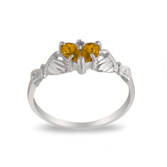 Citrine Claddaugh Ring in 10k White Gold