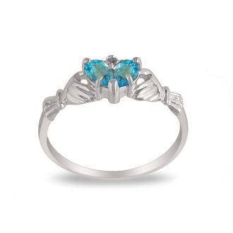 Blue Topaz  Claddagh Ring in 10k White Gold