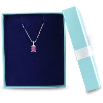 1ct Pink Topaz and Diamond Emerald Cut Pendant in Sterling Silver