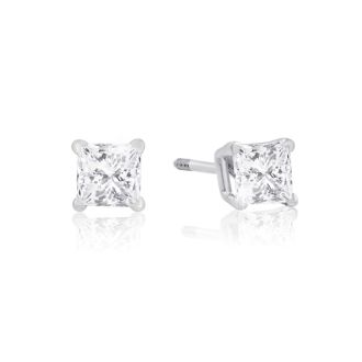 1/2ct Princess Diamond Stud Earrings In 14k White Gold